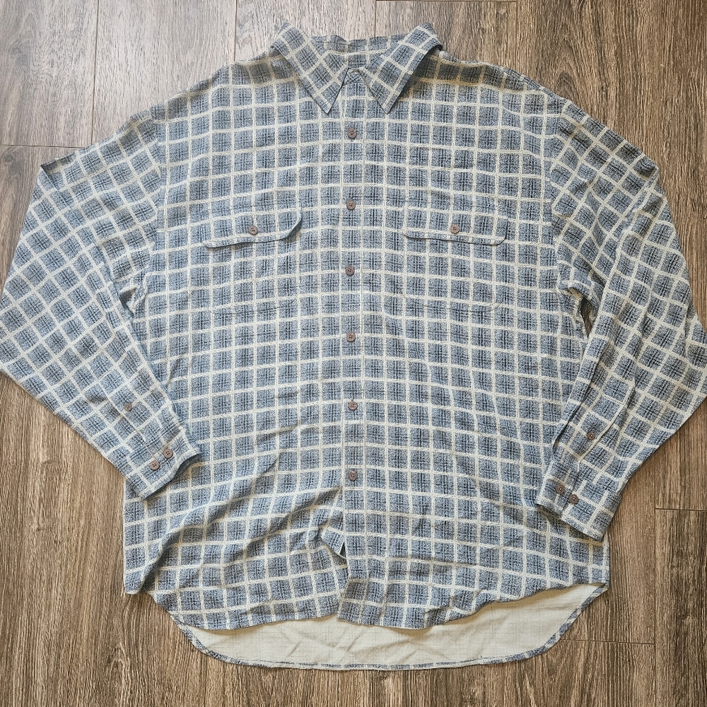 Tommy Bahama 100% Silk Long Sleeve Button Down Collared Plaid Dress Shirt XL Men
